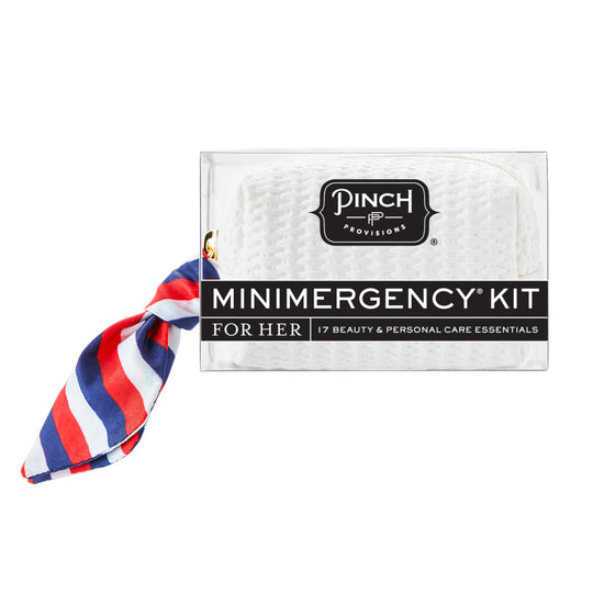 Minimergency Kit for Her - White Basketweave Striped Scarf banner